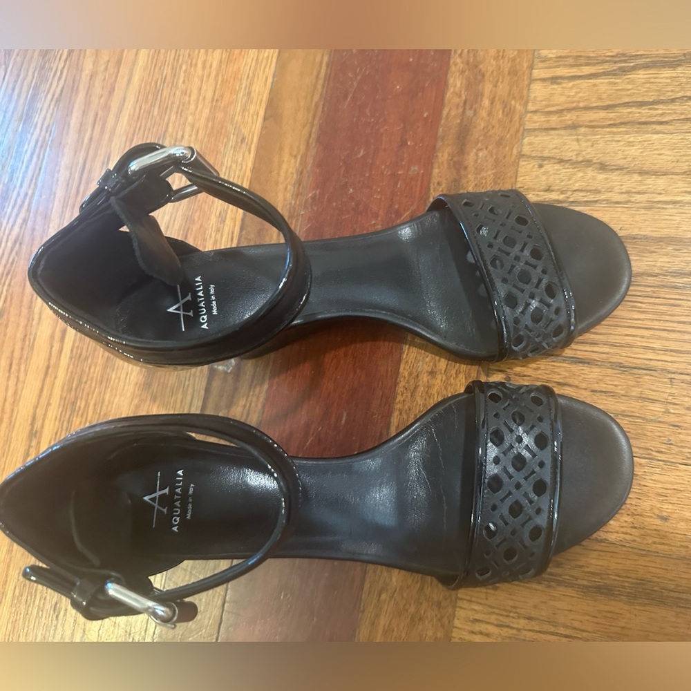 Aquatalia black patten wedges, size 7